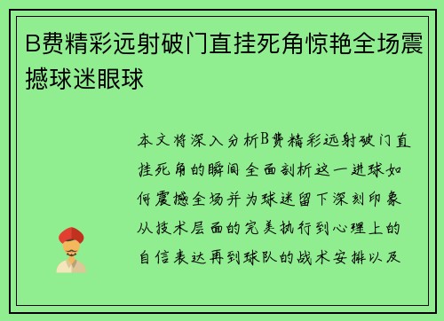 B费精彩远射破门直挂死角惊艳全场震撼球迷眼球